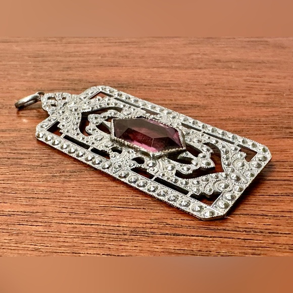Vintage Art Deco Filigree Sterling Silver & Amethyst Pendant - Picture 11 of 16